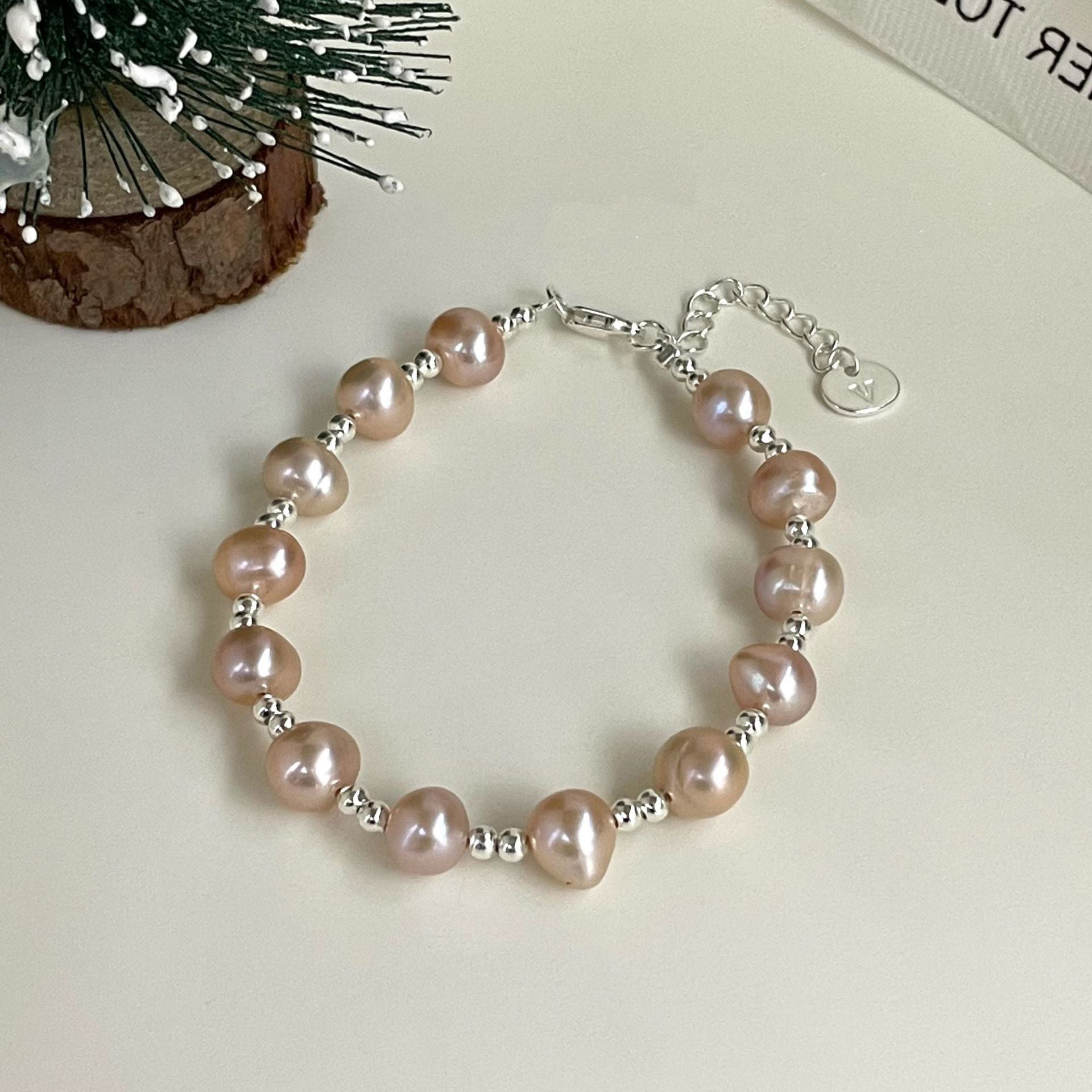 Rosy Reverie · Baroque Pearl Silver Bracelet