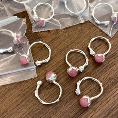 S925 Silver Branch Bud Pink Agate Candy Ring