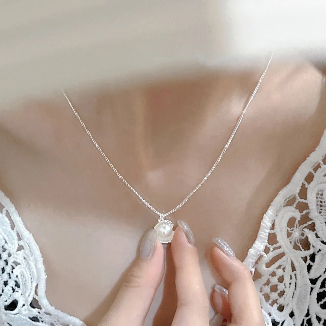 Silver Shell & Austrian Pearl Necklace