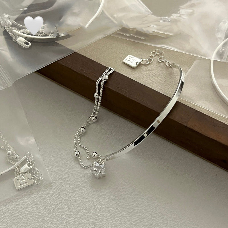 S925 Silver Zircon Star Bangle