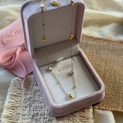 Vintage Brushed Two-Tone Cat-Eye Bead Necklace