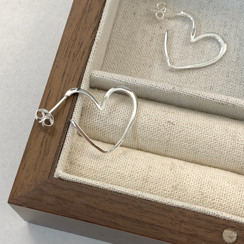 S925 Silver Wide Open-Heart Hoop Earrings