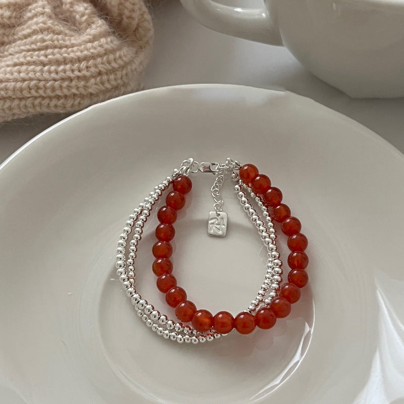 S925 Silver Red Agate Beaded Gourd Bracelet