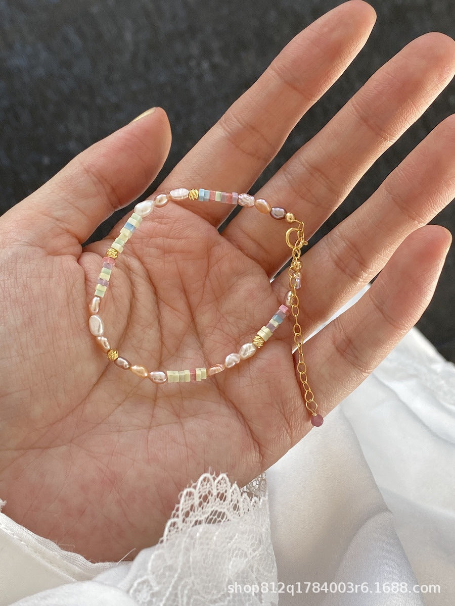 14K Gold-Filled Pink and Purple Beaded Pearl Bracelet