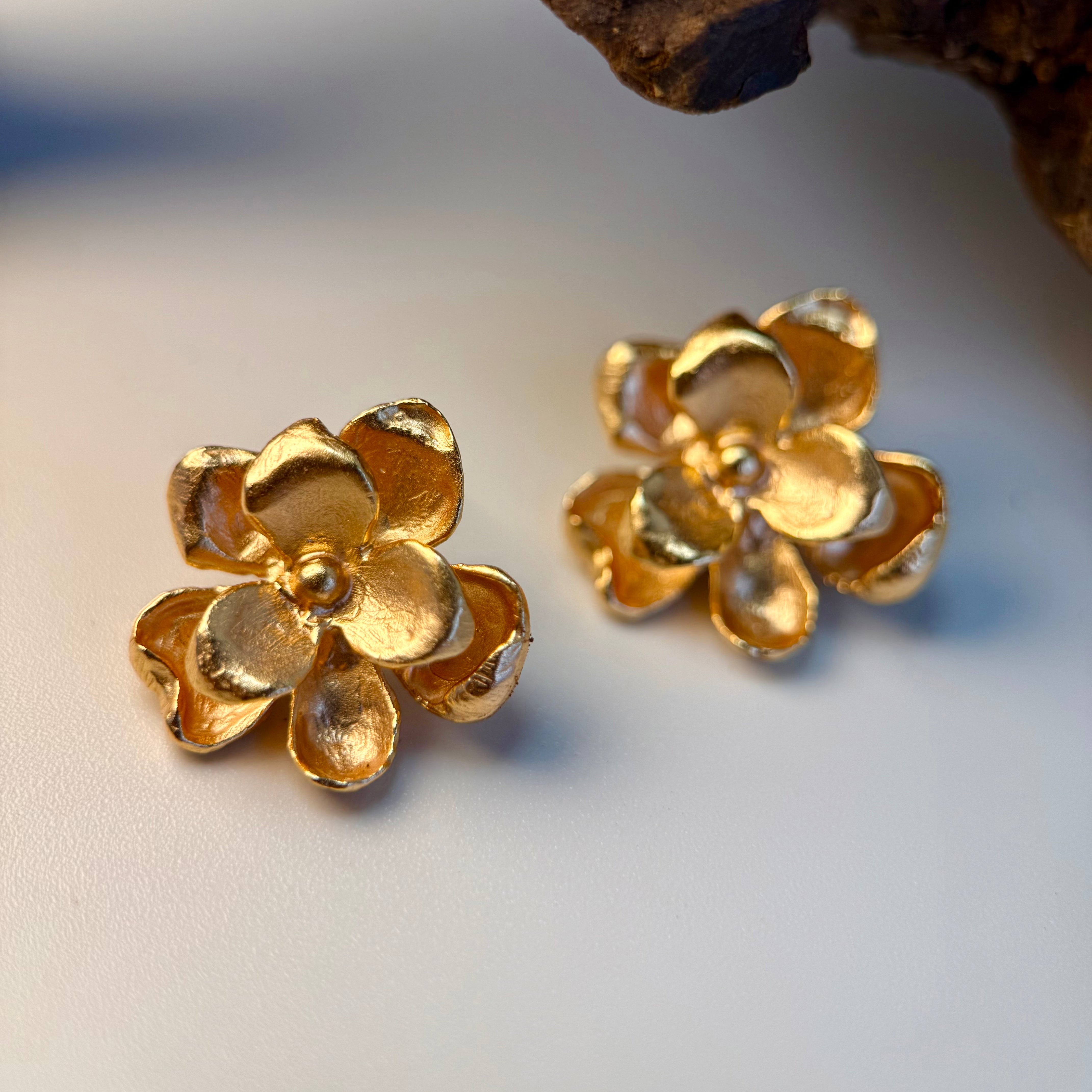 Gold-Plated Camellia Earrings in S925 Silver