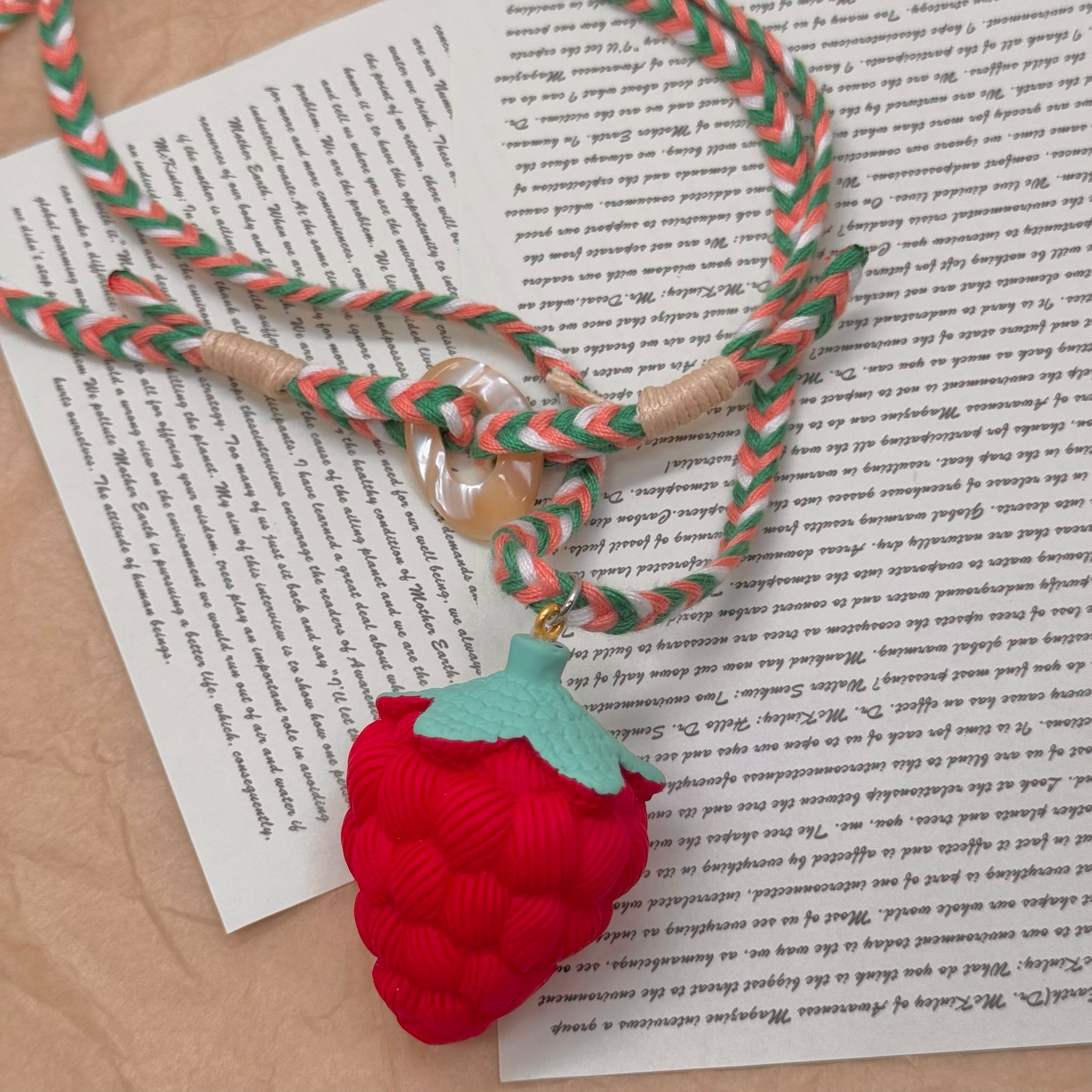 Handcrafted Strawberry Adjustable Long Necklace