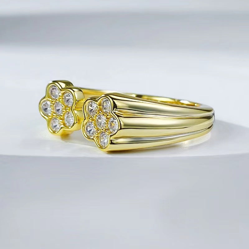 Golden Horizon - S925 Gold-Plated Open Ring with Diamonds