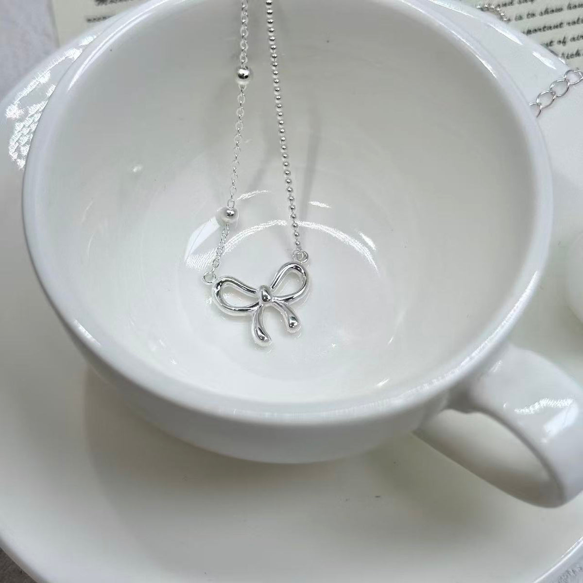 S925 Silver Bow Necklace