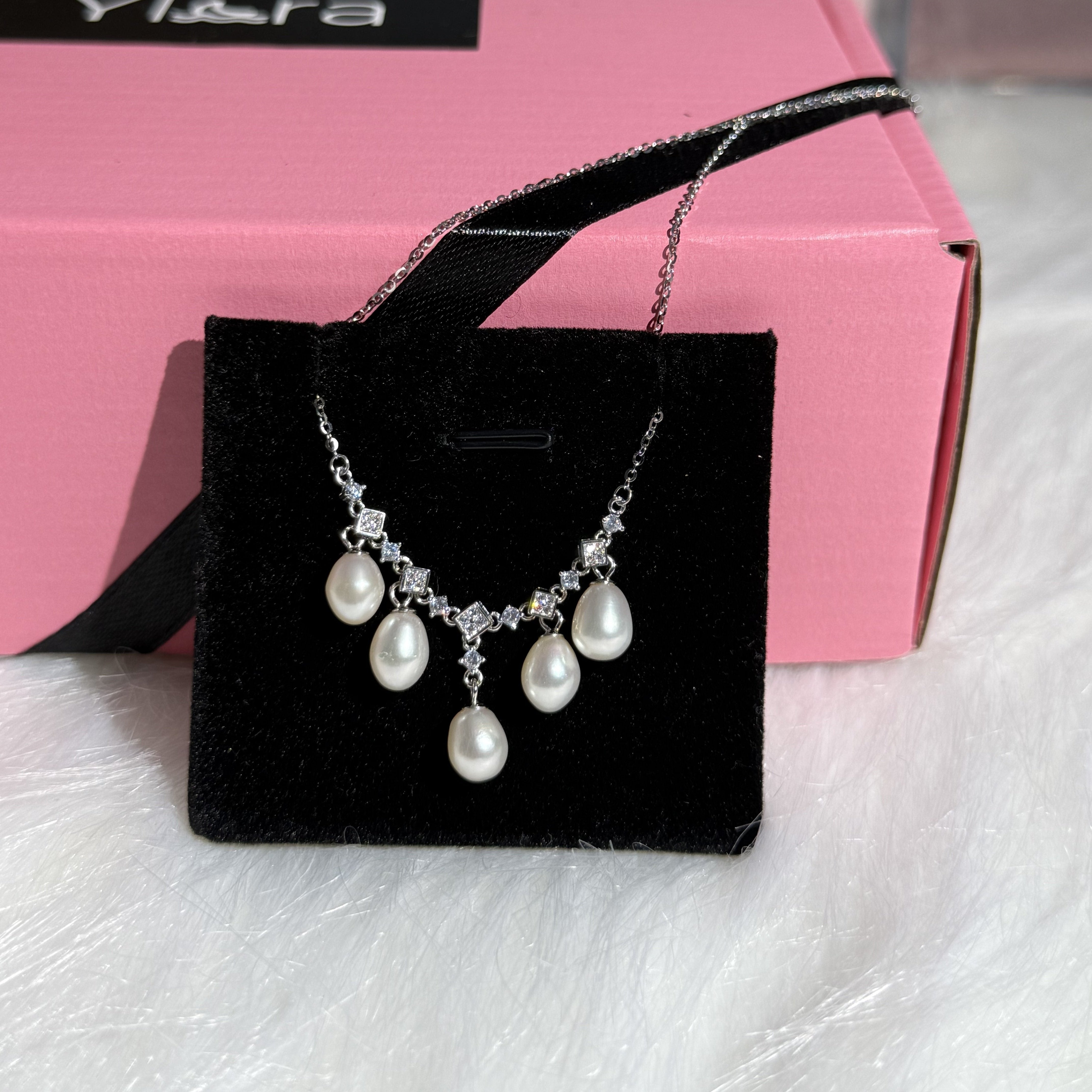 S925 Silver Freshwater Pearl V-Letter Tassel Necklace