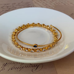 Gold Zircon Beaded & Blue Zircon Stackable Bracelet Set