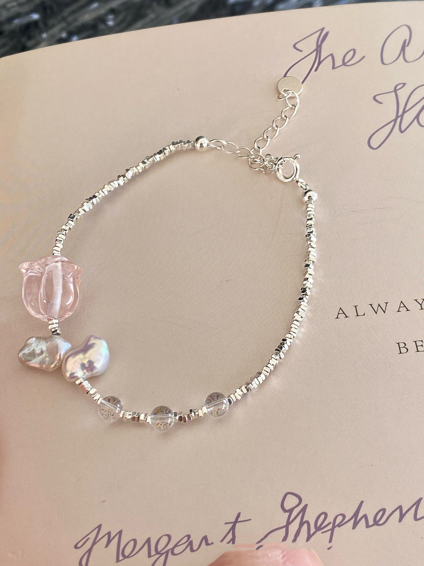 Rose of the Moon · Rose Quartz & Pearl Silver Shard Necklace