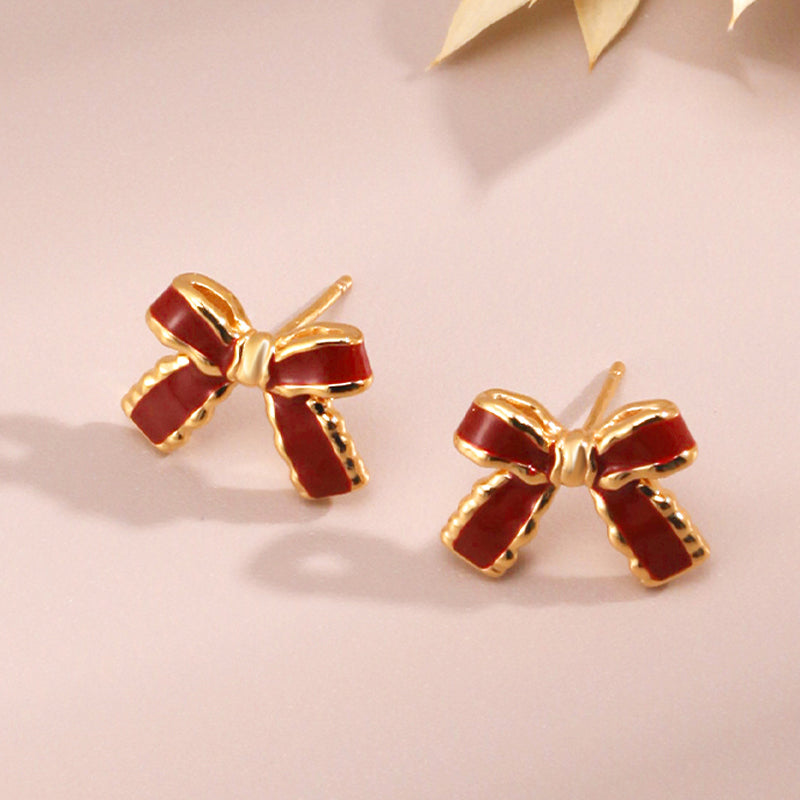 S925 Silver Butterfly Earrings with Red Enamel