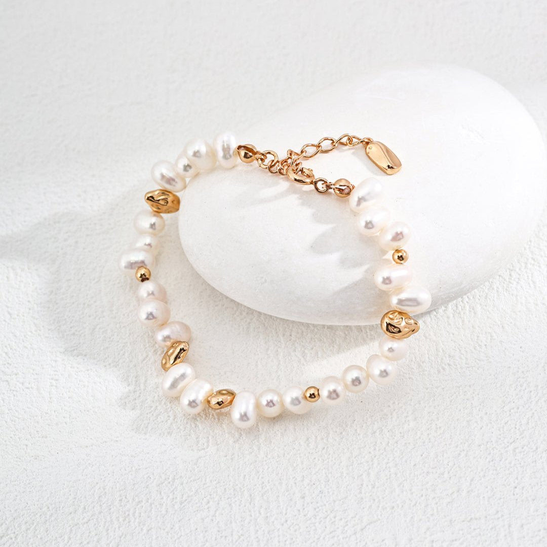 S925 Silver Gold-Plated Vintage Pearl Bracelet