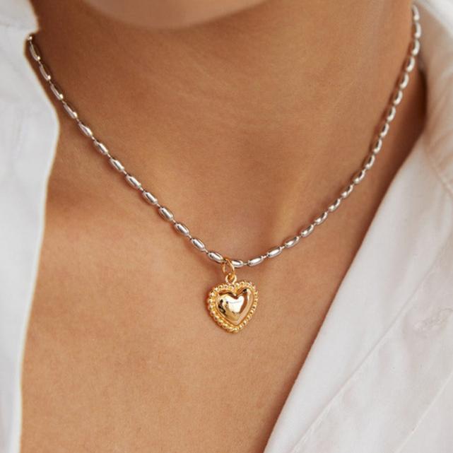 S925 Silver Beaded Heart Gold-Plated Necklace