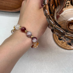 Twisted S925 Silver Bracelet with Red Floral Resin Beads & Natural Pearls
