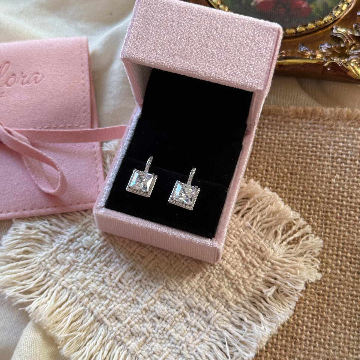 Square Pavé Zircon Stud Earrings
