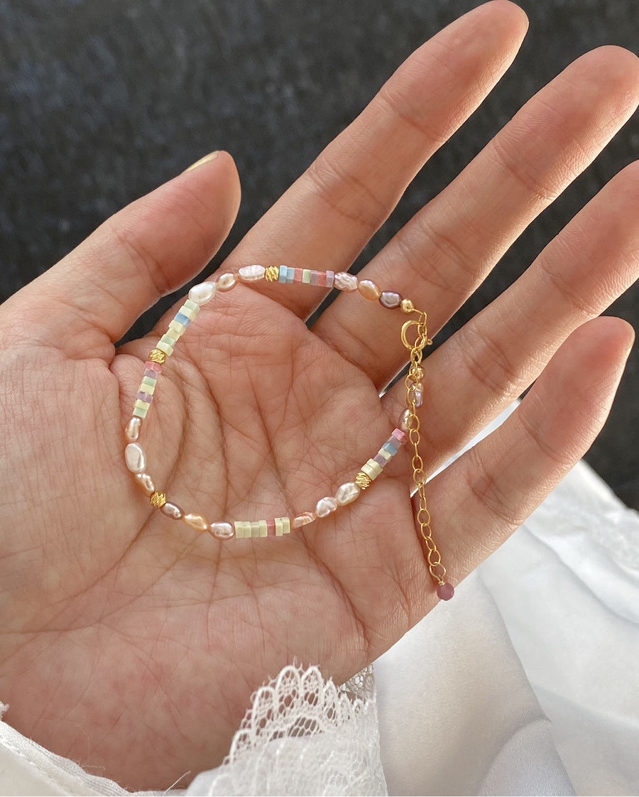 14K Gold-Filled Pink and Purple Beaded Pearl Bracelet