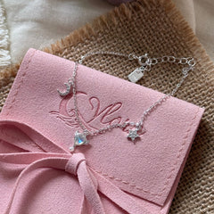 S925 Sterling Silver Heart, Key, Moon & Star Charm Bracelet
