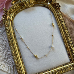 Vintage Brushed Two-Tone Cat-Eye Bead Necklace