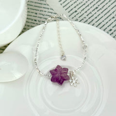 S925 Sterling Silver Fluorite & Silver Nugget Snowflake Bracelet