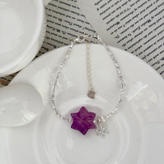 S925 Sterling Silver Fluorite & Silver Nugget Snowflake Bracelet