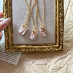 S925 Gold-Plated Silver Baroque Pearl Bow Pendant Necklace