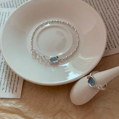 S925 Silver Vintage Frosted Aquamarine Bracelet & Ring Set