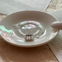 S925 Silver Hollow Handbag Pendant Necklace