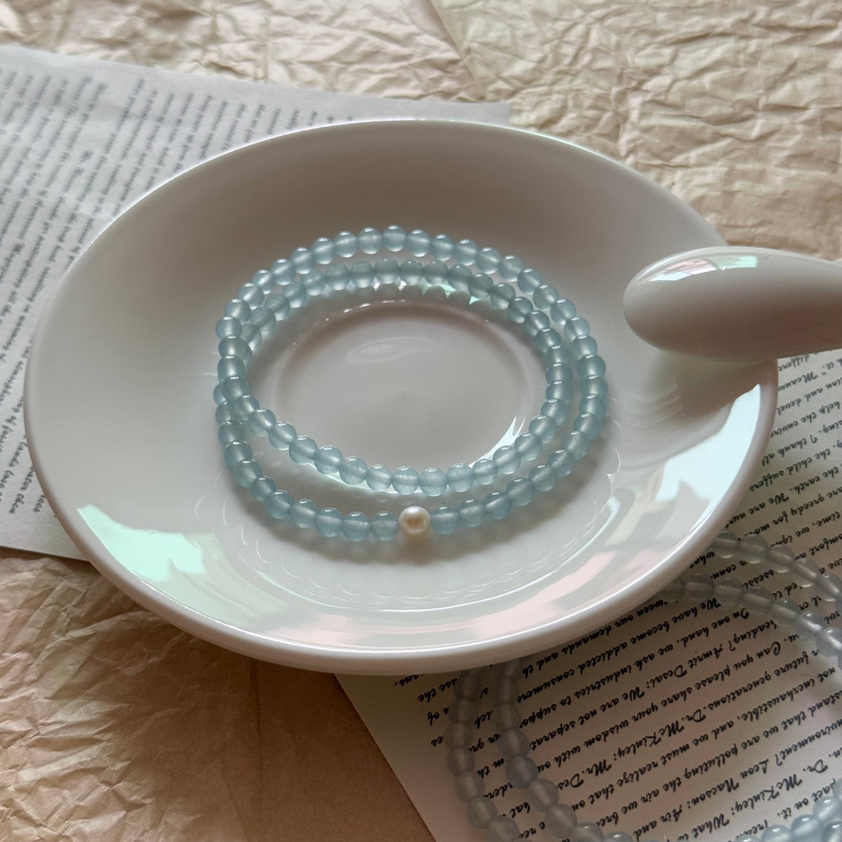 Aquamarine & Freshwater Pearl Double-Strand Bracelet