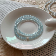 Aquamarine & Freshwater Pearl Double-Strand Bracelet