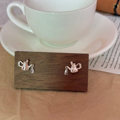 S925 Sterling Silver Teapot Zircon Stud Earrings