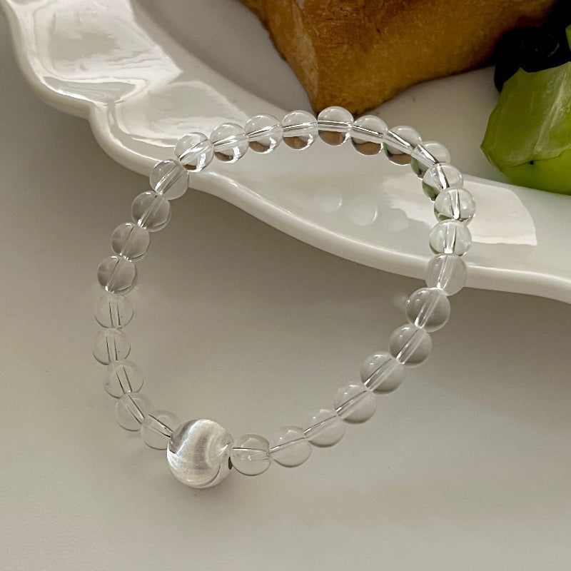 S925 Silver Brushed Bead Crystal Bracelet