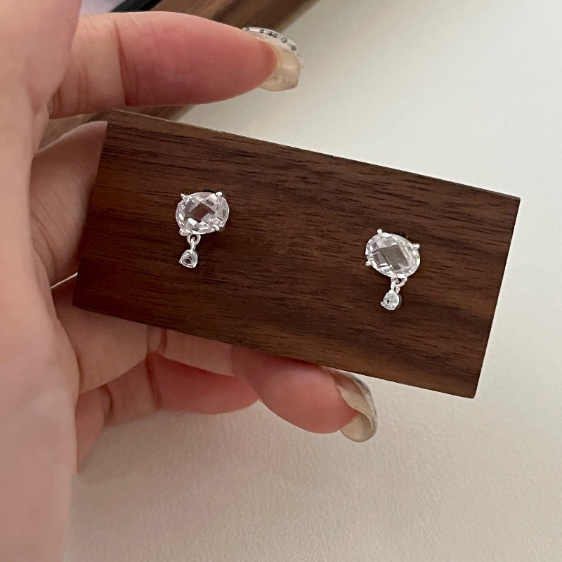 S925 Silver Oval-Cut Zircon Grid Earrings