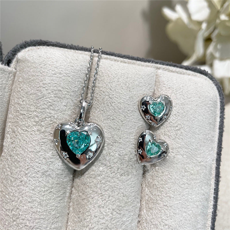 S925 Paraiba Heart Silver Necklace