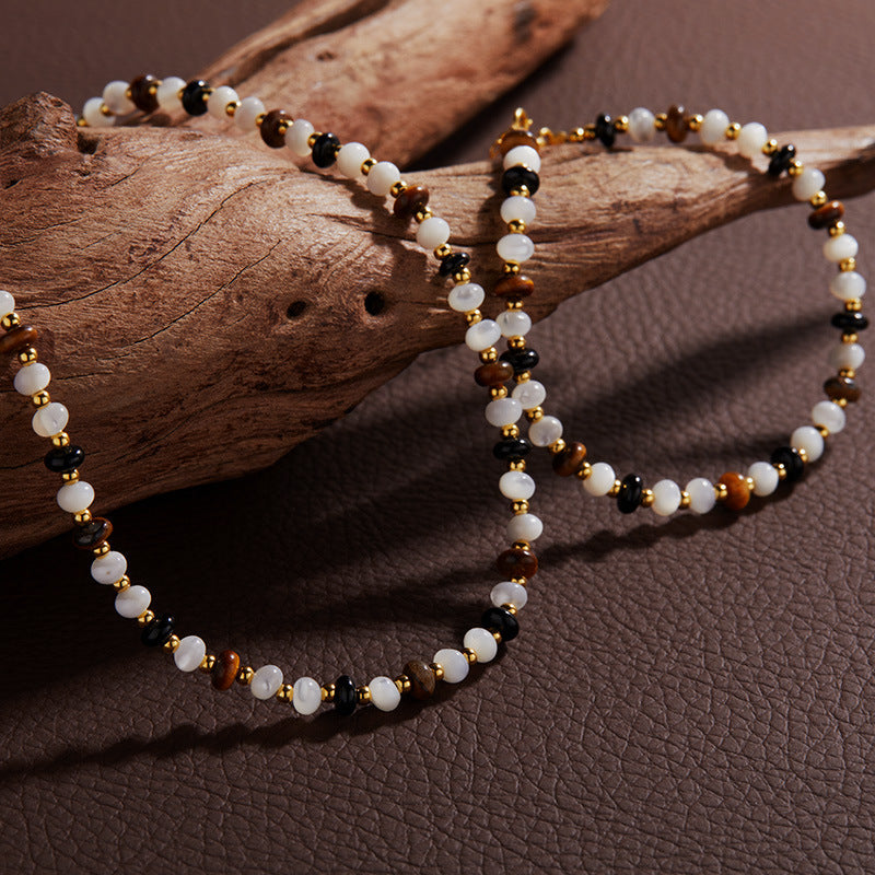 Tiger's Eye & Black Agate Crystal Necklace