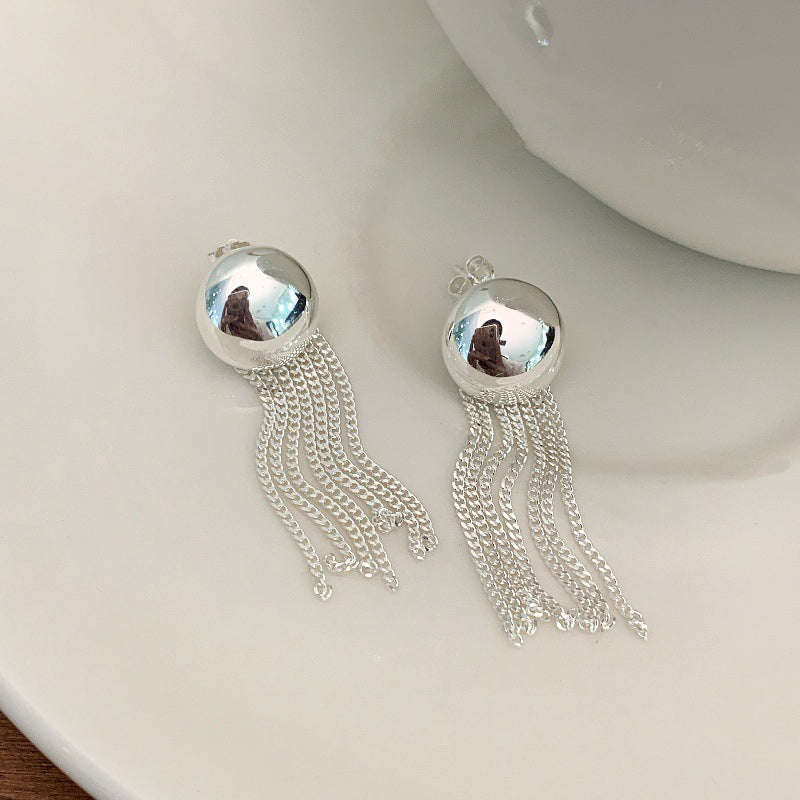 S925 Sterling Silver Smooth Tassel Earrings