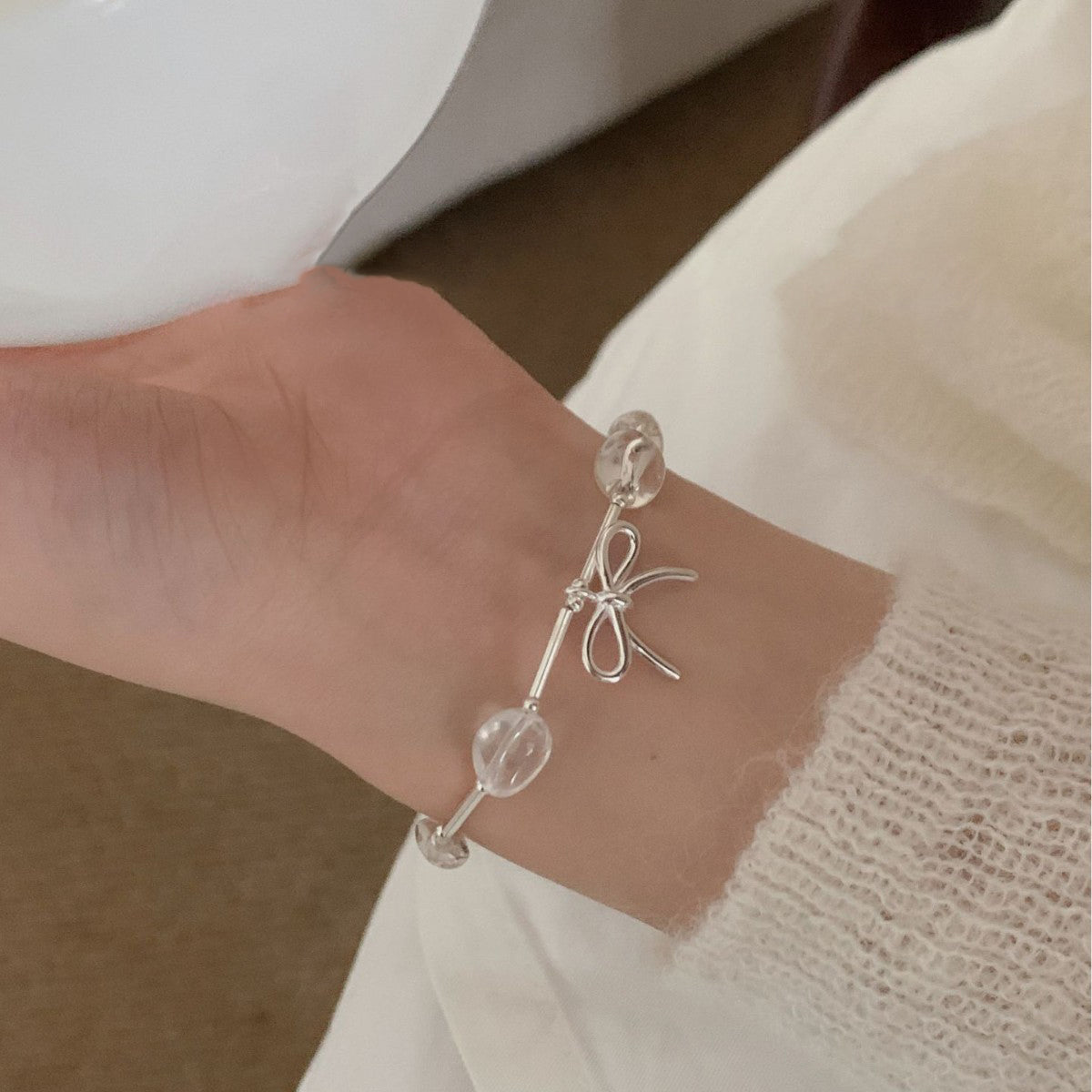 S925 Silver Crystal Bow Bracelet