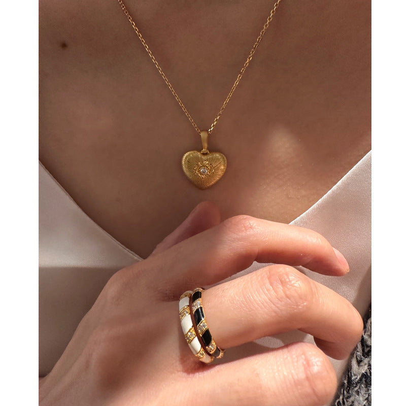 S925 Brushed 18K Gold-Plated Heart Zirconia Necklace