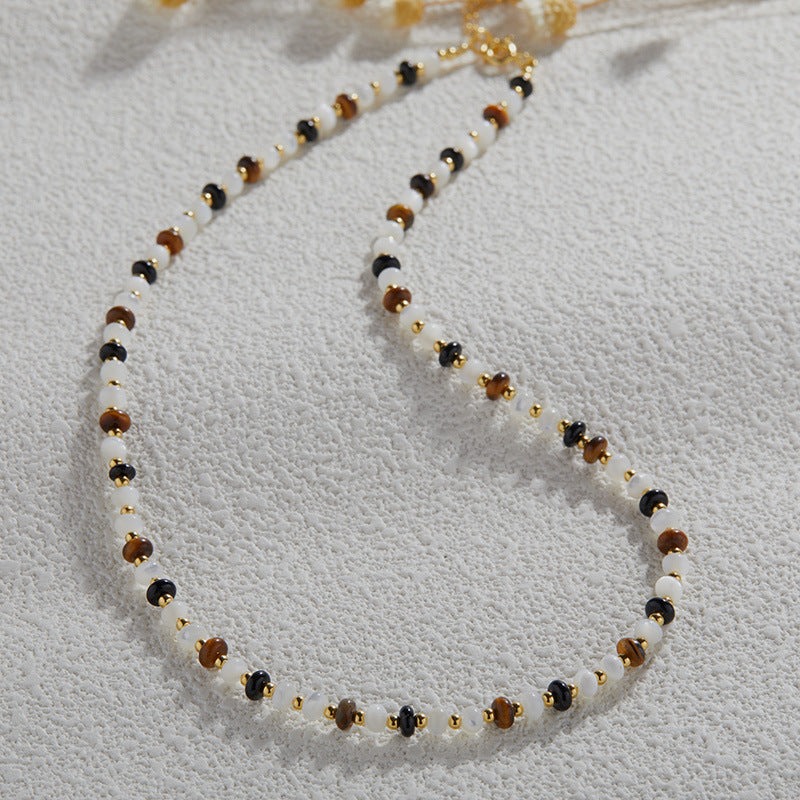 Tiger's Eye & Black Agate Crystal Necklace