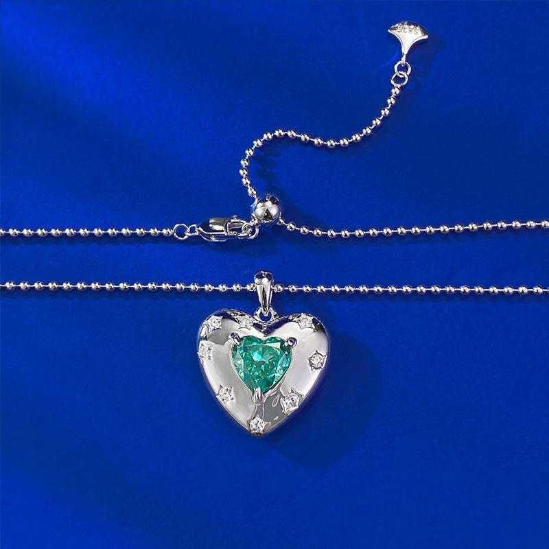 S925 Paraiba Heart Silver Necklace