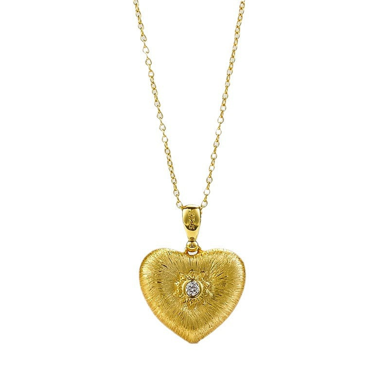 S925 Brushed 18K Gold-Plated Heart Zirconia Necklace