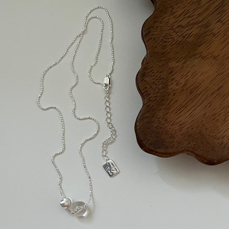 S925 Silver Brushed Bead Crystal Necklace