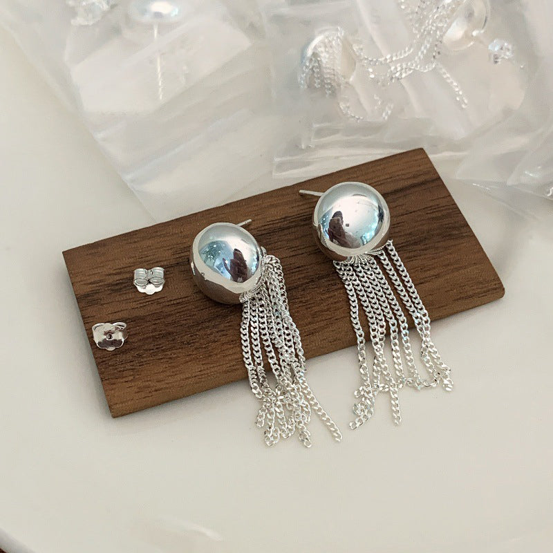 S925 Sterling Silver Smooth Tassel Earrings