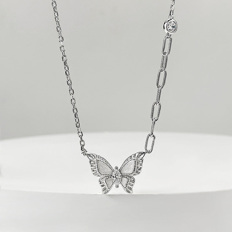 S925 Vintage Brushed Butterfly Necklace