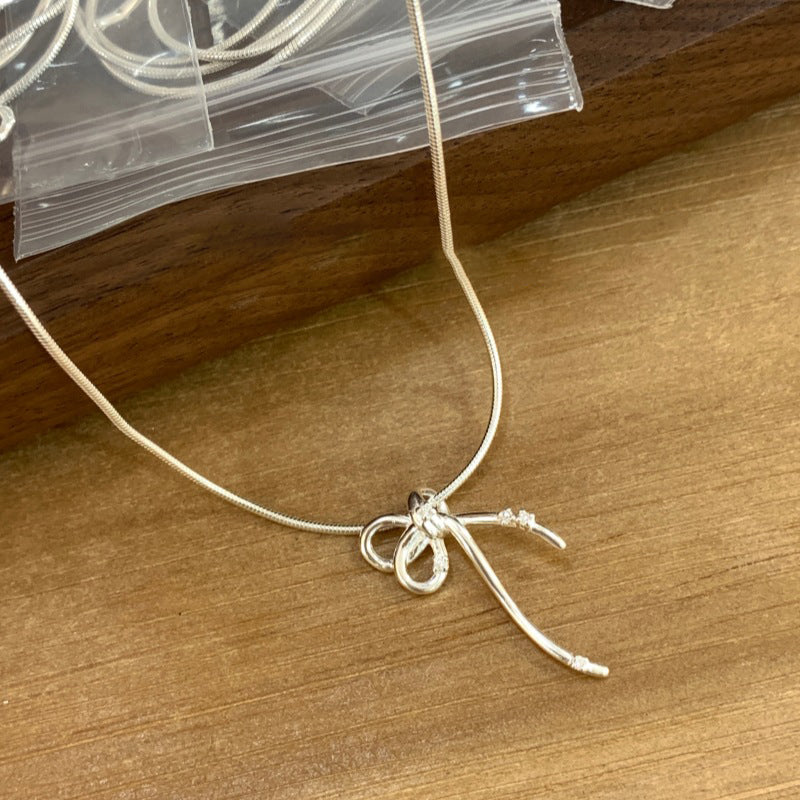 S925 Sterling Silver Minimalist Bowknot Necklace