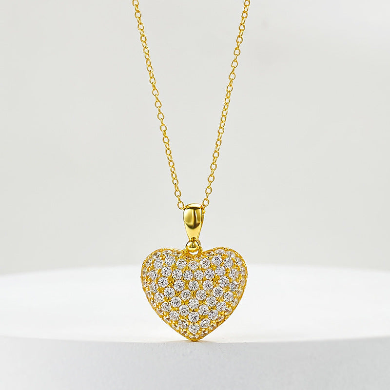 S925 Brushed 18K Gold-Plated Heart Zirconia Necklace