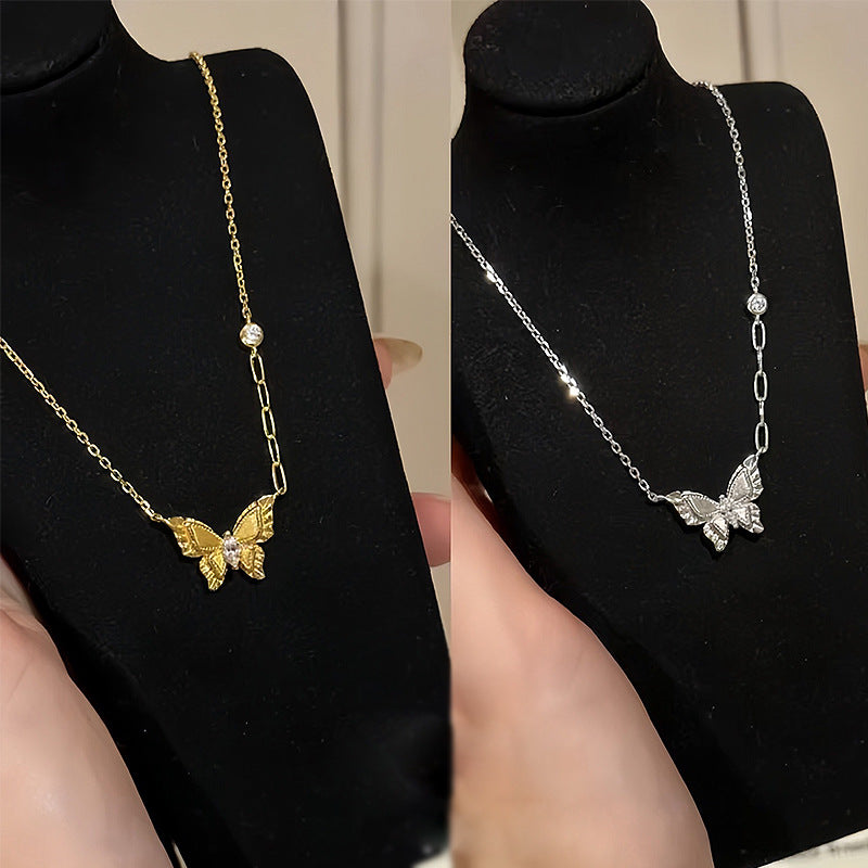 S925 Vintage Brushed Butterfly Necklace