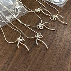 S925 Sterling Silver Minimalist Bowknot Necklace