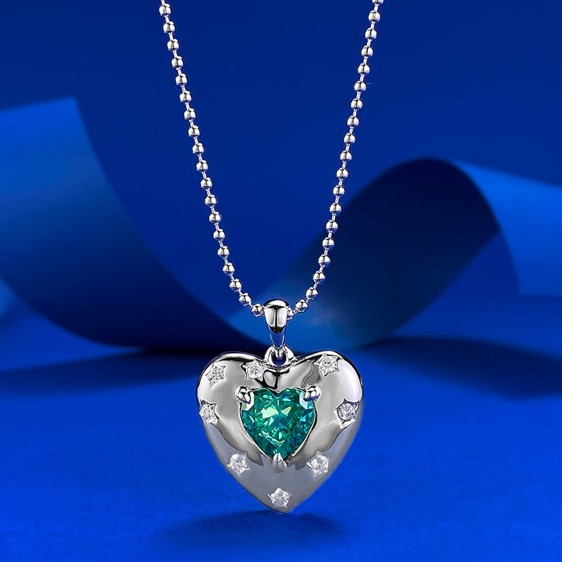 S925 Paraiba Heart Silver Necklace