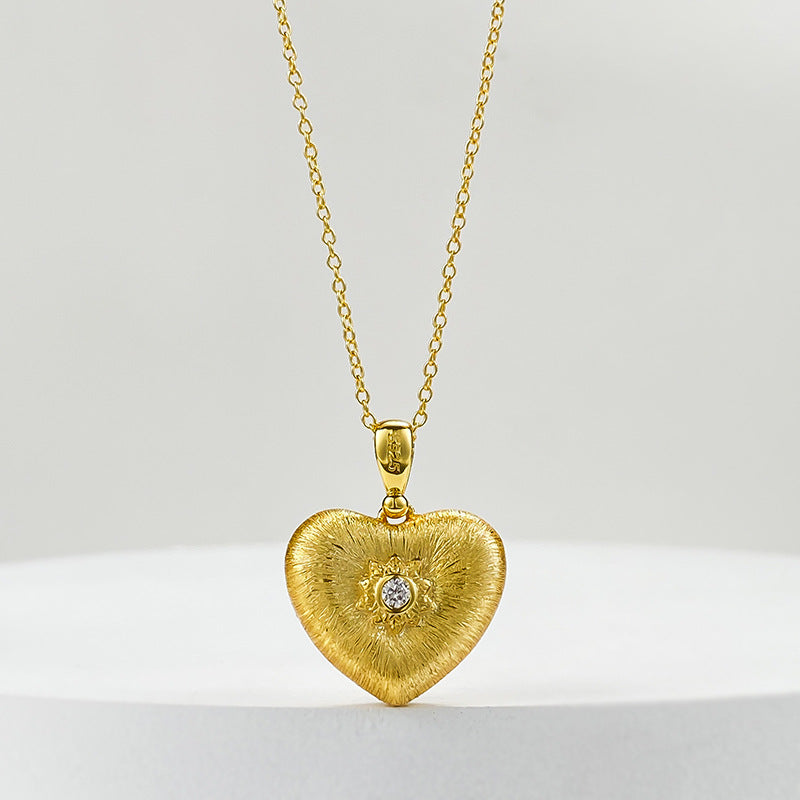 S925 Brushed 18K Gold-Plated Heart Zirconia Necklace